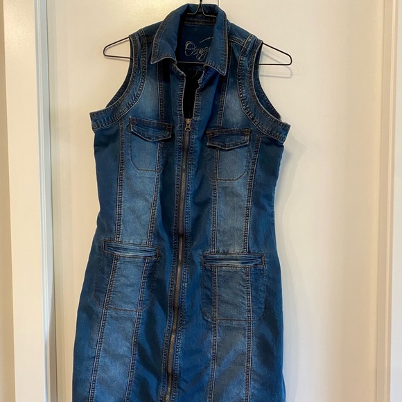 Sleeveless Bodycon Oxygen Denim Zip Up Dress - Picture 5 of 8